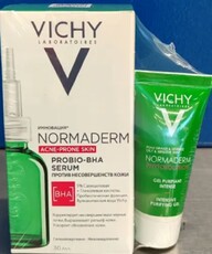 Набор VICHY NORMADERM Сыворотка обновляющая, пробиотическая против несовершенств кожи, 30мл + Гель для умывания очищающий Phytosolution, 15мл