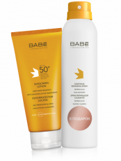 Набор Солнцезащитный лосьон SPF 50+ 200мл + Спрей восстанавливающий успокаивающий NEW BABE 