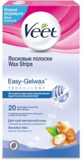 Восковые полоски для чувствительной кожи c технологией Easy Gel-wax 20шт (лицо) VEET 
