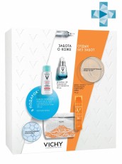 Набор для базового ухода (Освежающий спрей-вуаль для лица SPF50, 75 мл + Ежедневный гель-сыворотка Mineral 89, 30 мл + Мицеллярная вода с минералами для чувствительной кожи 100 мл и косметичка В ПОДАРОК) 2020 VICHY Ideal Soleil 