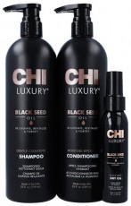 Набор (без коробки) для волос CHI LUXURY BLK Восстанавливающий кондиционер с маслом черного тмина 739мл + CHI LUXURY BLK Восстанавливающий шампунь с маслом черного тмина 739мл + CHI LUXURY BLK Сухое масло черного тмина Black Seed Dry Oil 89 мл