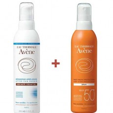 Набор Avene Солнцезащитный спрей SPF 50+, 200мл. + Восстанавливающий крем-гель после солнца, 200мл в ПОДАРОК