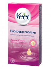 Восковые полоски для чувствительных участков тела (линия бикини и область подмышек) с ароматом бархатной розы и эфирными маслами c технологией Easy Gel-wax 14шт VEET 