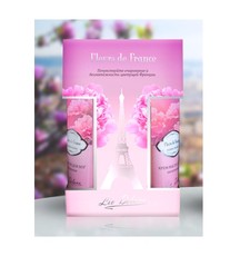 Подарочный набор косметических средств Fleurs de France "Нежность пиона", 350г (Крем для рук питательный Нежность пиона, 75г; Гель для ног освежающий Нежность пиона, 75г; Спрей - мист для тела Нежность пиона, 200мл) Liv Delano