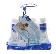 Дорожный набор «Мое первое путешествие» 2017 (Очищающая вода для новорожденных и детей, не требует смывания, 100 мл, Молочко для тела "HYDRA BEBE", 100 мл, Мягкий гель для купания, 100 мл, Крем под подгузник 1 2 3, 50 мл) MUSTELA